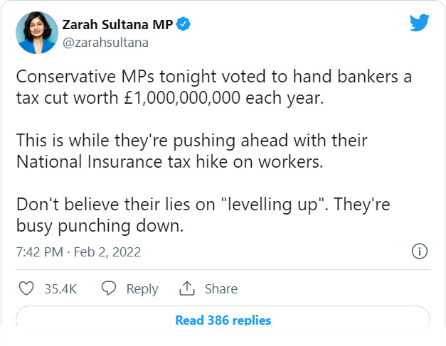 Zarah Sultana MP Tweet